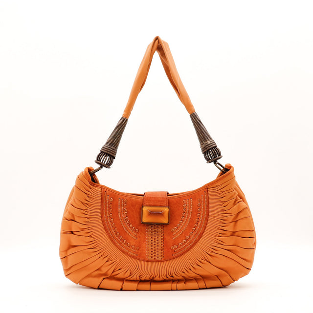 Sac Christian Dior Hobo Plissé cuir d'agneau orange vue de face occasion authentique — AMANA Vintage