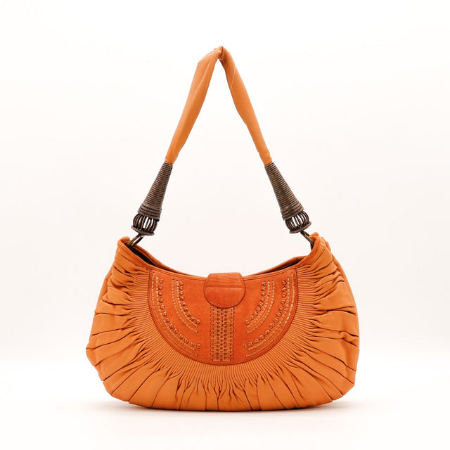 Sac Christian Dior Hobo Plissé cuir d'agneau orange vue de côté occasion authentique — AMANA Vintage