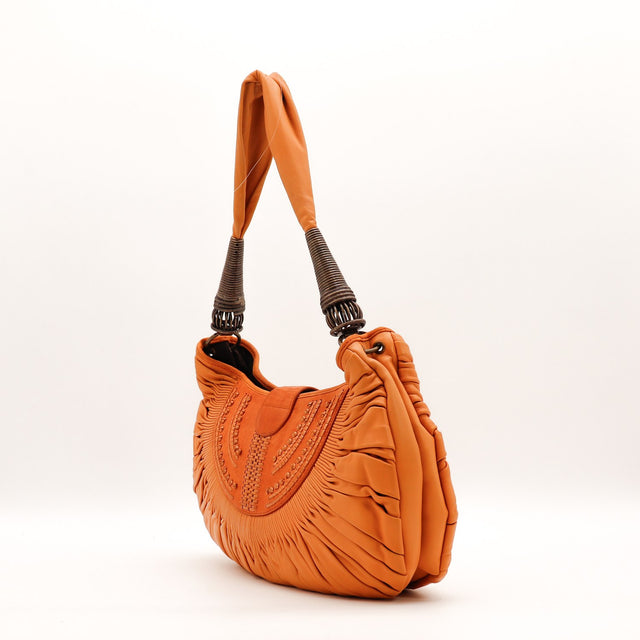 Sac Christian Dior Hobo Plissé cuir d'agneau orange vue du dessus occasion authentique — AMANA Vintage