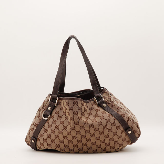 Sac Gucci Hobo toile monogrammée beige vue de face occasion authentique — AMANA Vintage