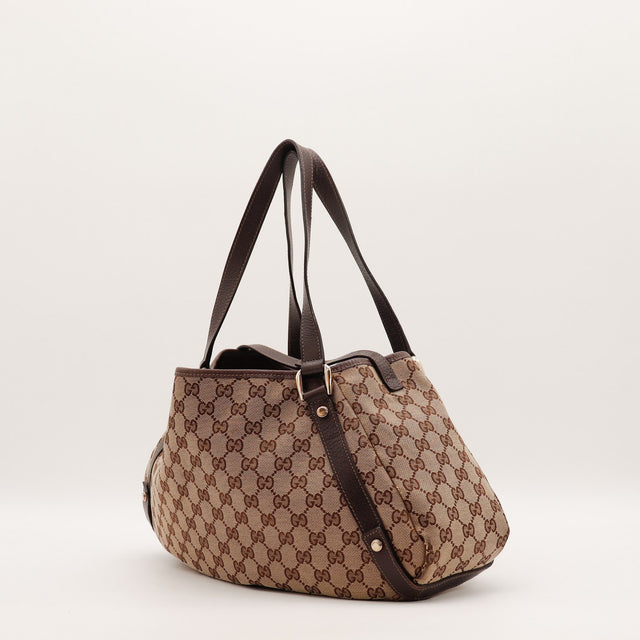 Intérieur doublure textile brune Gucci Hobo toile monogrammée occasion authentique — AMANA Vintage