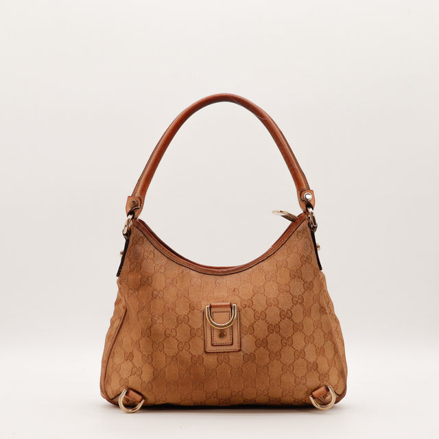 Vue de face Gucci Hobo toile monogrammée beige occasion authentique — AMANA Vintage