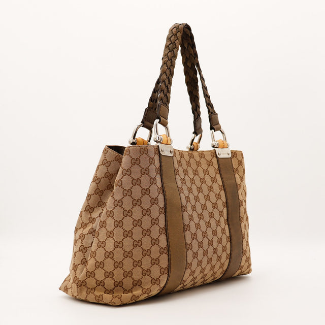 Vue de trois quarts arrière tote bag Gucci toile GG Canvas — AMANA Vintage