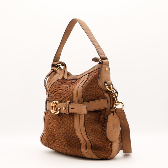 Sac Gucci Hobo python marron vue de dos occasion authentique — AMANA Vintage
