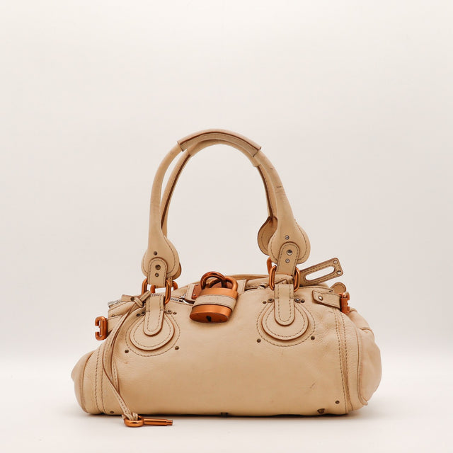 Sac Chloé Paddington cuir de veau grainé beige vue de face occasion authentique — AMANA Vintage