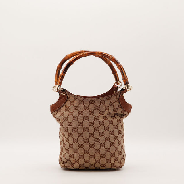 Sac Gucci Bambou toile monogrammée beige vue de face occasion authentique — AMANA Vintage