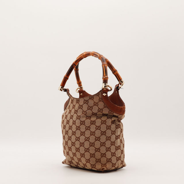 Vue de dos Gucci Bambou toile monogrammée beige occasion authentique — AMANA Vintage