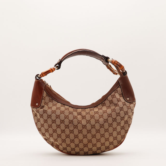 Sac Gucci Hobo Bambou toile monogrammée beige vue de face occasion authentique — AMANA Vintage
