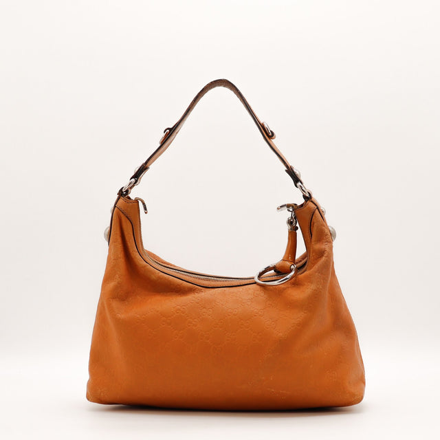 Sac Gucci Hobo cuir Guccissima orange cognac vue de côté occasion authentique — AMANA Vintage