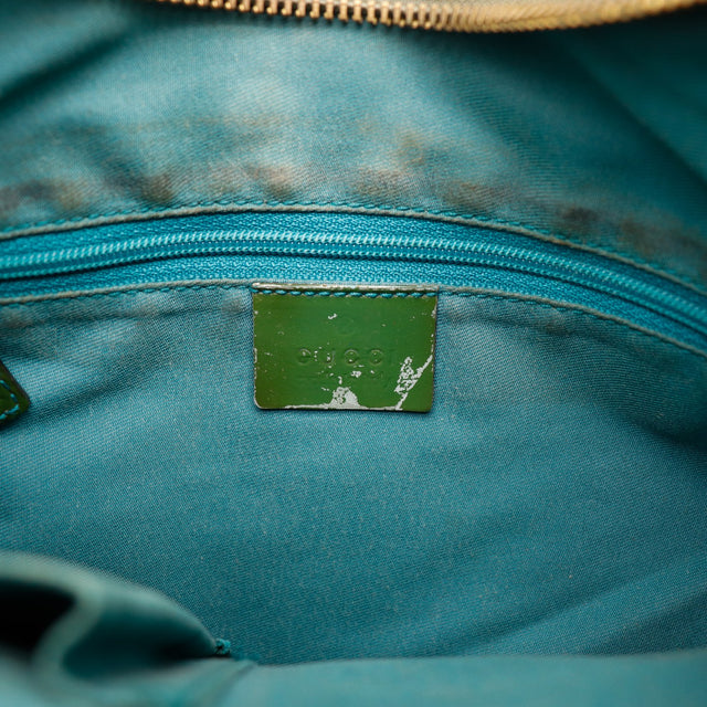 Intérieur doublure turquoise et plaque Gucci Hobo occasion authentique — AMANA Vintage
