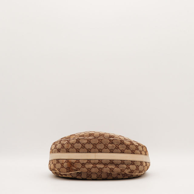 Vue intérieure Gucci Hobo Interlocking G toile monogrammée beige occasion authentique — AMANA Vintage