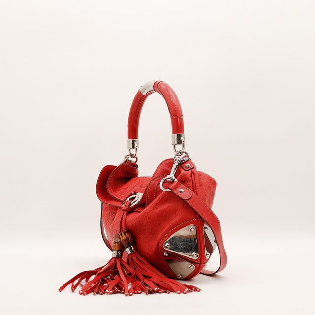 Sac Gucci Indy Hobo cuir Guccissima rouge vue de dos occasion authentique — AMANA Vintage