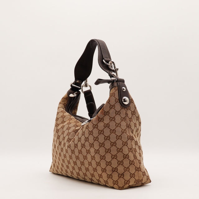 Sac Gucci Hobo Horsebit toile monogrammée beige vue de dos occasion authentique — AMANA Vintage