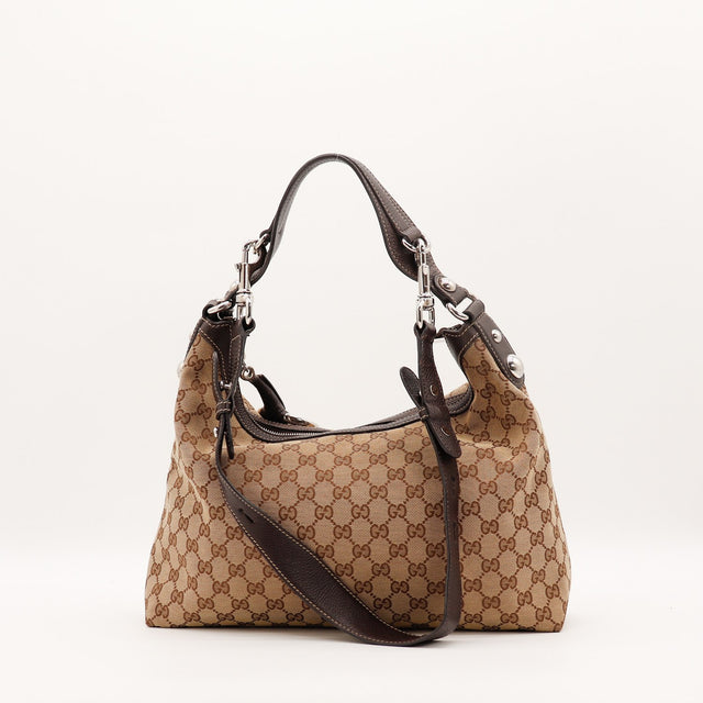 Intérieur du sac Gucci Hobo Horsebit toile monogrammée occasion authentique — AMANA Vintage