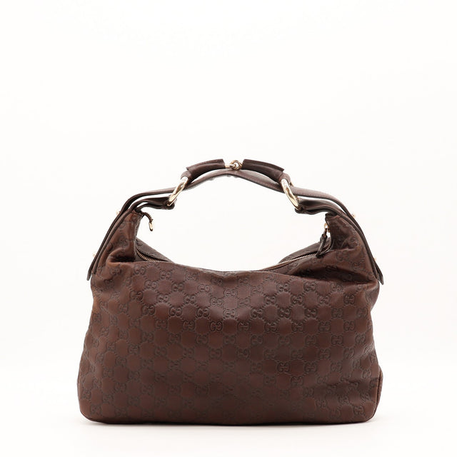 Sac Gucci Hobo Horsebit cuir Guccissima marron vue de face occasion authentique — AMANA Vintage