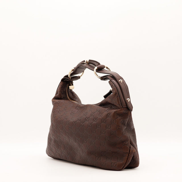 Vue de dos Gucci Hobo Horsebit cuir Guccissima marron occasion authentique — AMANA Vintage