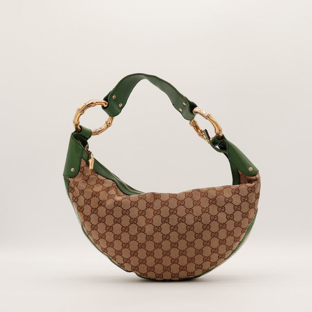 Sac Gucci Hobo Bambou toile monogrammée vue de côté occasion authentique — AMANA Vintage