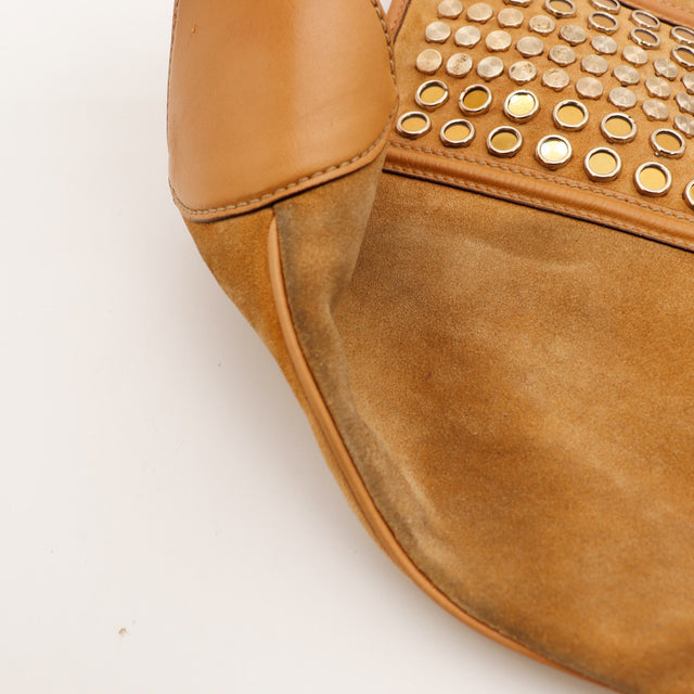 Détail empiècement cuir et daim du bas du sac Gucci New Jackie — AMANA Vintage