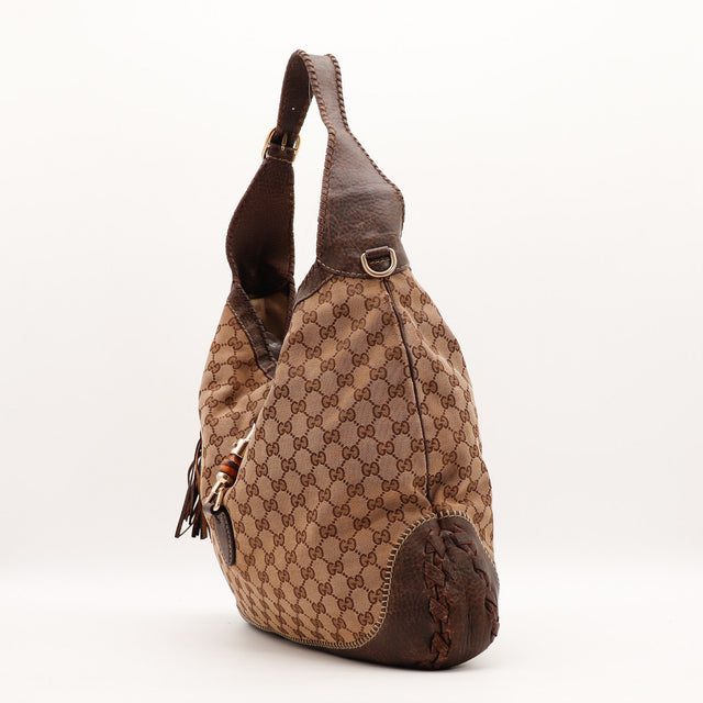 Sac Gucci New Jackie toile monogrammée beige et marron vue de dos occasion authentique — AMANA Vintage