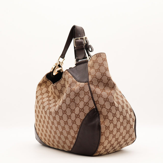 Vue arrière Gucci Hobo Charlotte toile monogrammée beige et ébène occasion authentique — AMANA Vintage