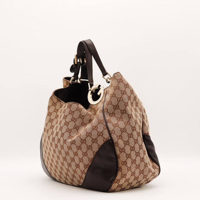 Vue intérieure Gucci Hobo Charlotte toile monogrammée beige et ébène occasion authentique — AMANA Vintage