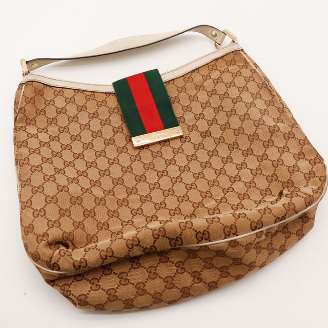 Sac Gucci Hobo Web vue de dessus anse cuir ivoire occasion authentique — AMANA Vintage