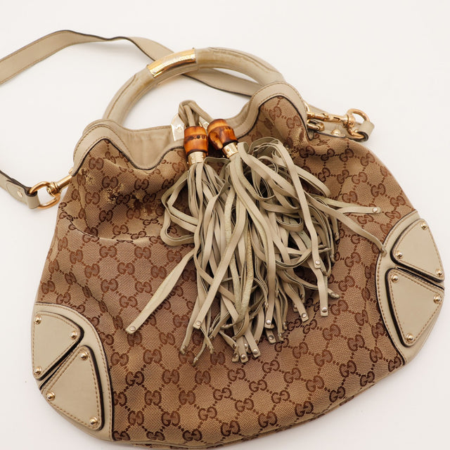 Sac Gucci Indy Hobo vue de dessus pompons bambou occasion authentique — AMANA Vintage