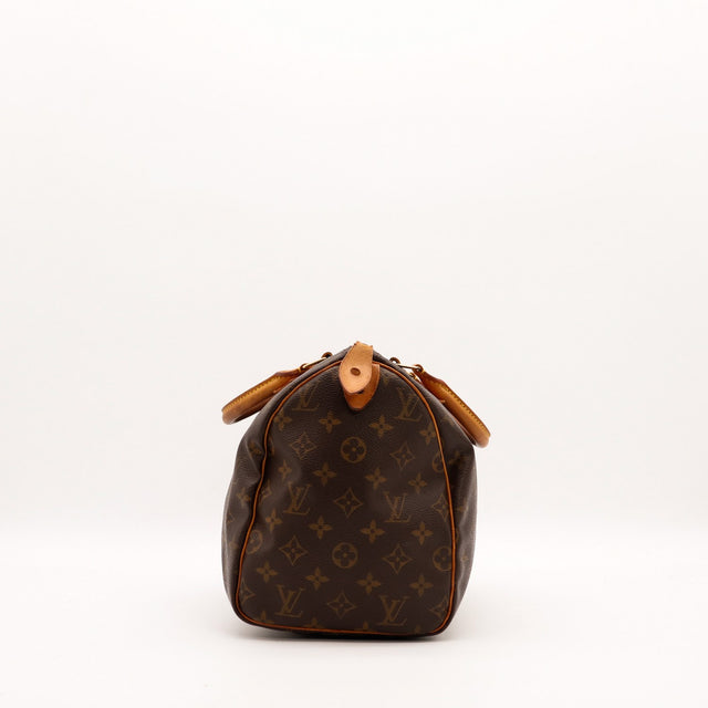 Vue de côté Louis Vuitton Speedy 30 profil droit toile Monogram — AMANA Vintage