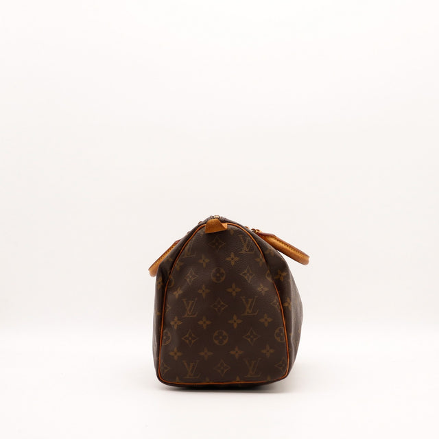 Vue de côté Louis Vuitton Speedy 30 profil gauche toile Monogram — AMANA Vintage