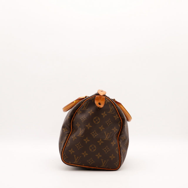 Louis Vuitton Speedy 30 vue de côté profil gauche toile monogramme — AMANA Vintage