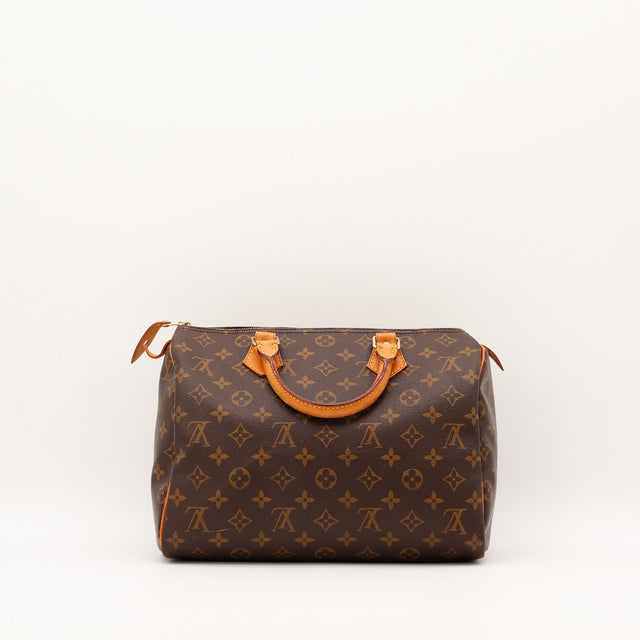 Louis Vuitton Speedy 30 anses cuir vachette patine caramel — AMANA Vintage