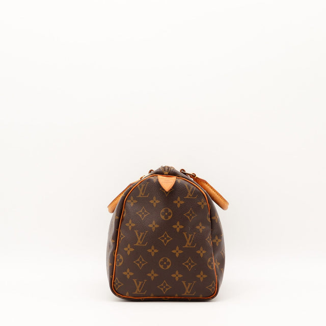 Louis Vuitton Speedy 30 vue de côté détail cuir occasion authentique — AMANA Vintage