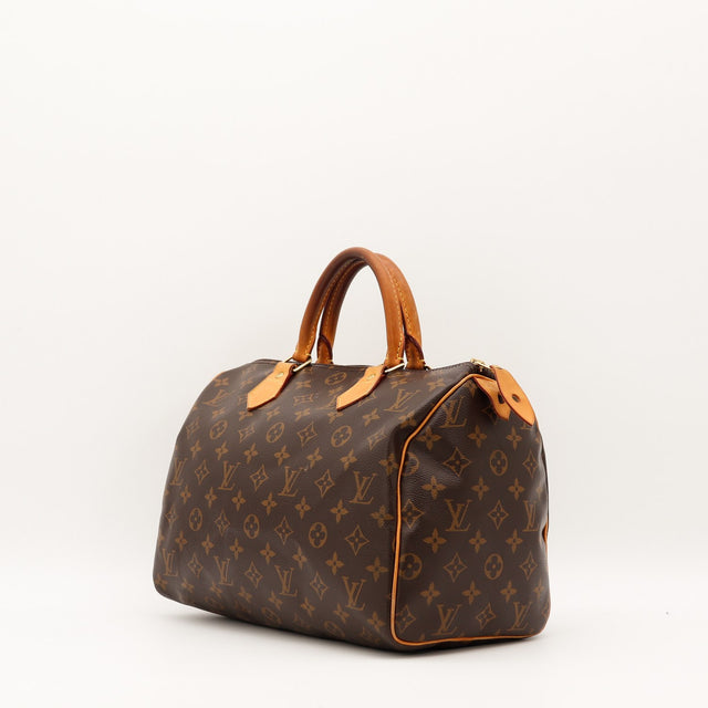 Sac Louis Vuitton Speedy 30 vue trois quarts toile Monogram occasion authentique — AMANA Vintage