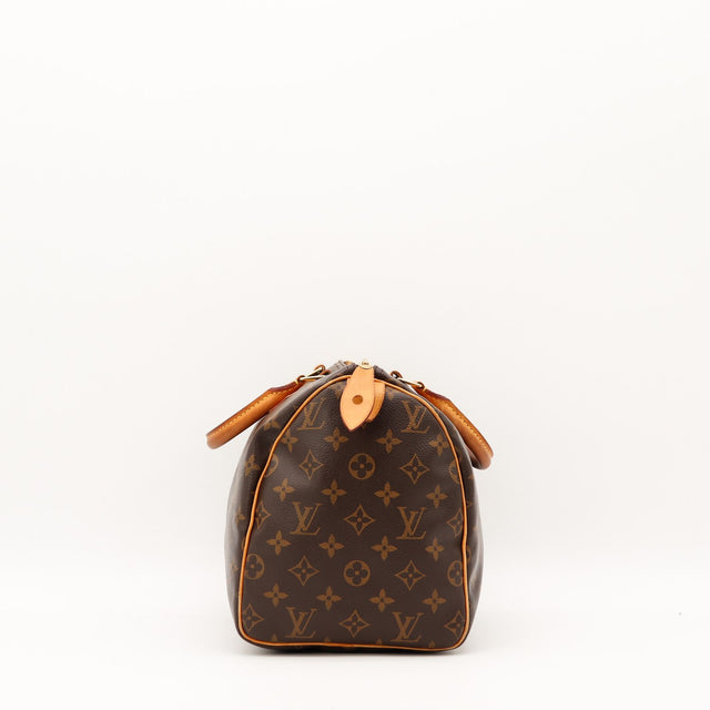 Sac Louis Vuitton Speedy 30 vue de côté cuir vachette patiné occasion authentique — AMANA Vintage