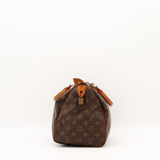 Détail latéral Louis Vuitton Speedy 30 cadenas et anses — AMANA Vintage