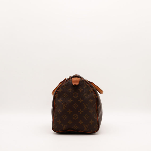 Profil gauche Louis Vuitton Speedy 30 Monogram vue latérale — AMANA Vintage
