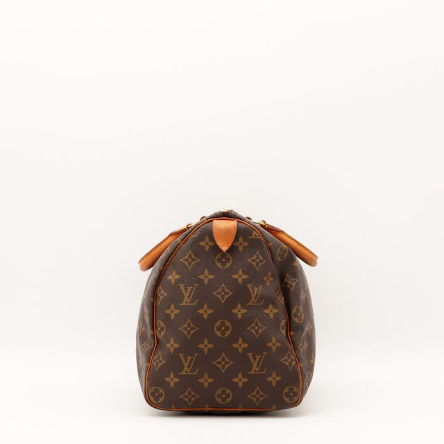 Louis Vuitton Speedy 30 côté toile Monogram patine caramel — AMANA Vintage