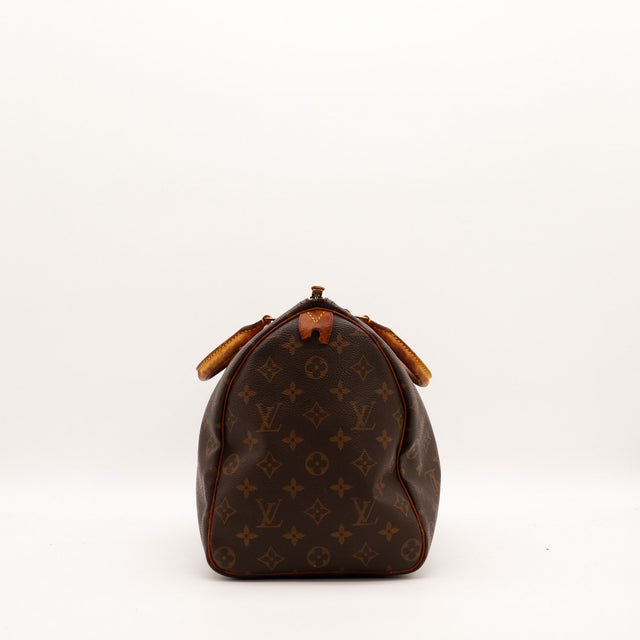Vue de côté Louis Vuitton Speedy 35 Monogram profil droit — AMANA Vintage