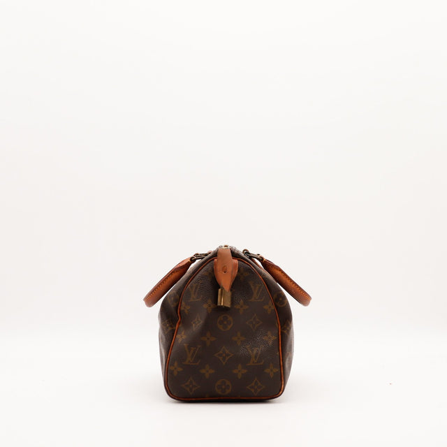 Vue de côté Louis Vuitton Speedy 25 avec cadenas doré — AMANA Vintage