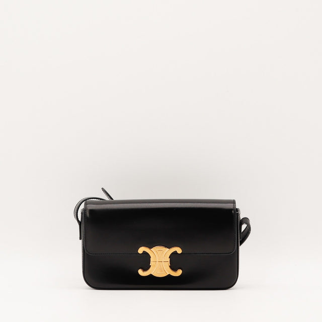 Sac Céline Triomphe cuir noir vue de face occasion authentique — AMANA Vintage