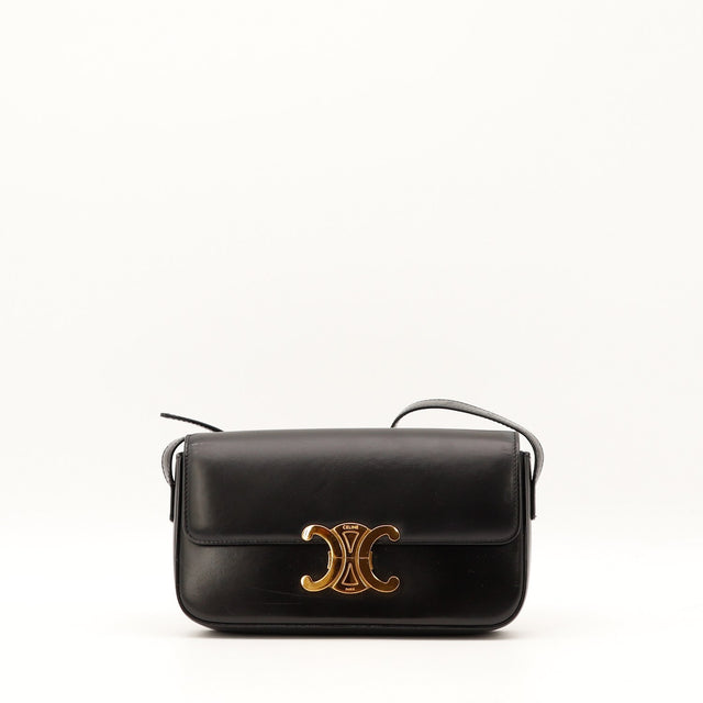 Sac Céline Triomphe Classique cuir noir vue de face occasion authentique — AMANA Vintage