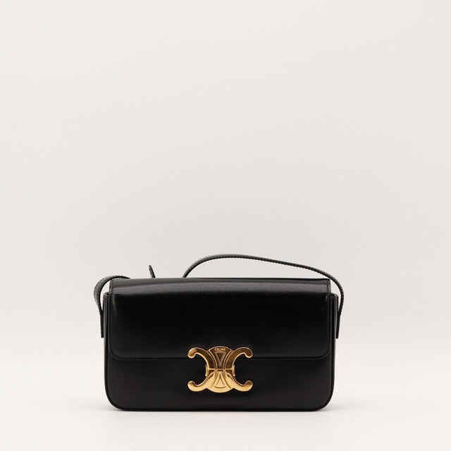 Sac Céline Triomphe cuir lisse noir vue de face occasion authentique — AMANA Vintage