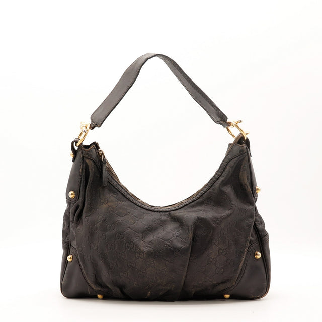 Vue de face Gucci Hobo Jockey Guccissima marron foncé occasion authentique — AMANA Vintage