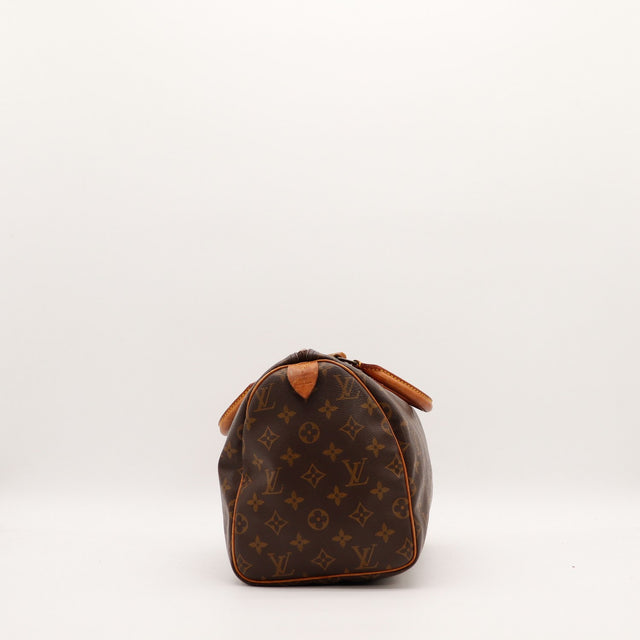 Vue de profil gauche Louis Vuitton Speedy 30 toile Monogram — AMANA Vintage