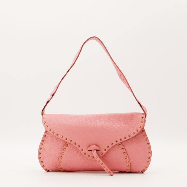 Sac à épaule Céline clouté cuir grainé vieux rose vue de face occasion authentique — AMANA Vintage