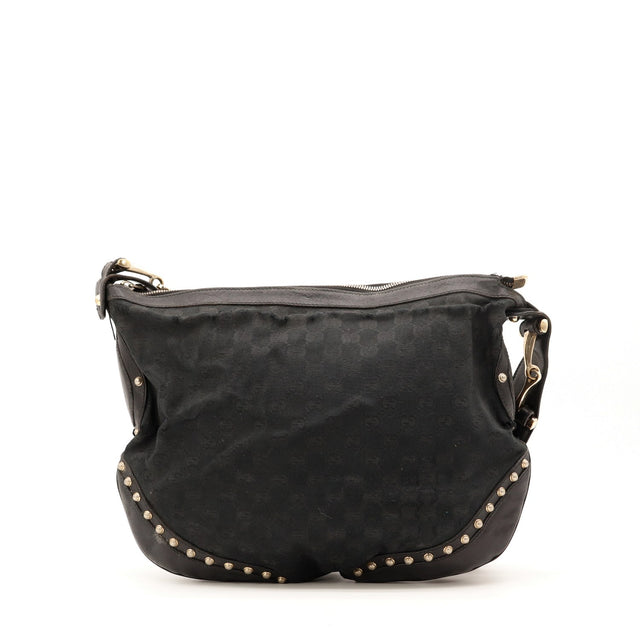 Sac Gucci Hobo toile monogrammée noire vue de face occasion authentique — AMANA Vintage