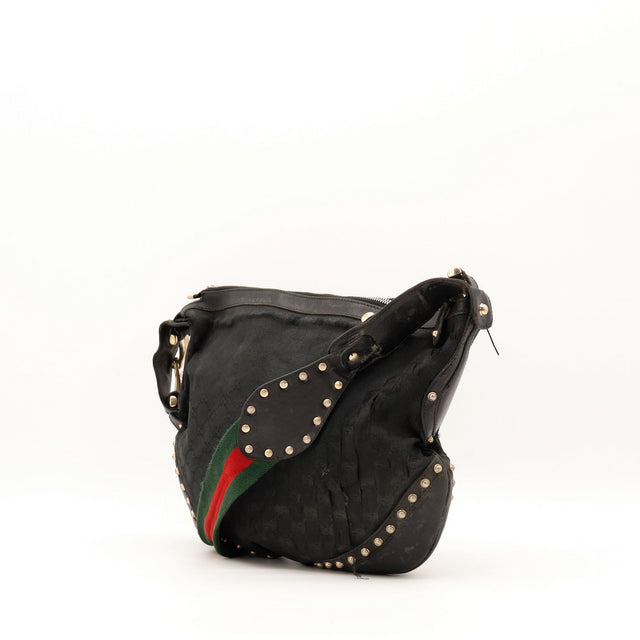 Sac Gucci Hobo toile monogrammée noire vue de trois-quarts arrière occasion authentique — AMANA Vintage