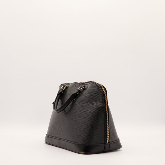 Louis Vuitton Alma PM Épi noir vue de trois quarts côté gauche occasion — AMANA Vintage