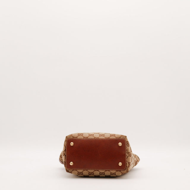 Vue du fond Tote Bag Bambou Gucci pieds dorés cuir marron — AMANA Vintage