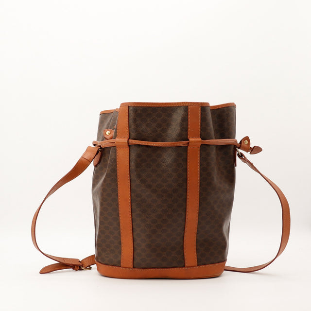 Sac seau Celine Macadam toile monogramme marron vue de face occasion authentique — AMANA Vintage